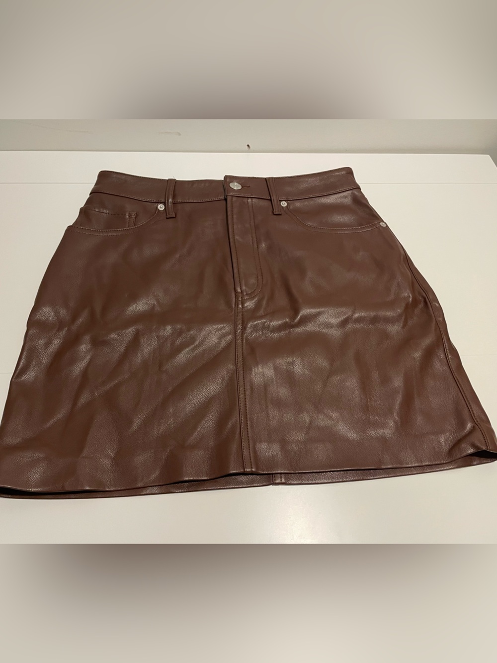 Express Brand Women's size 4 Faux Leather Brown Leather Mini Skirt Lined